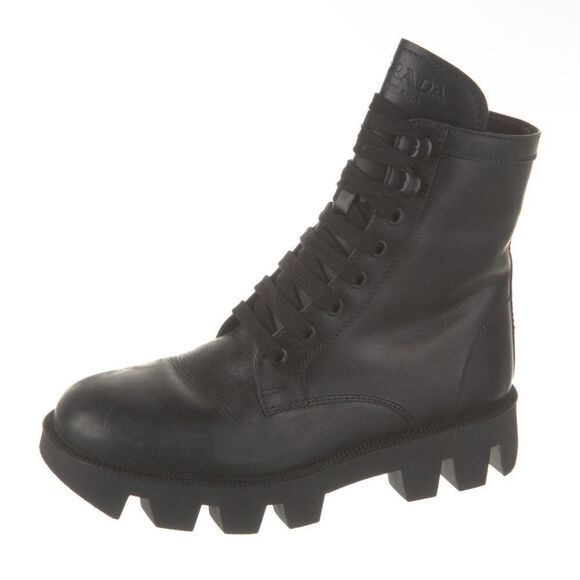 Prada Black Leather Combat Boots - Picture 1 of 5